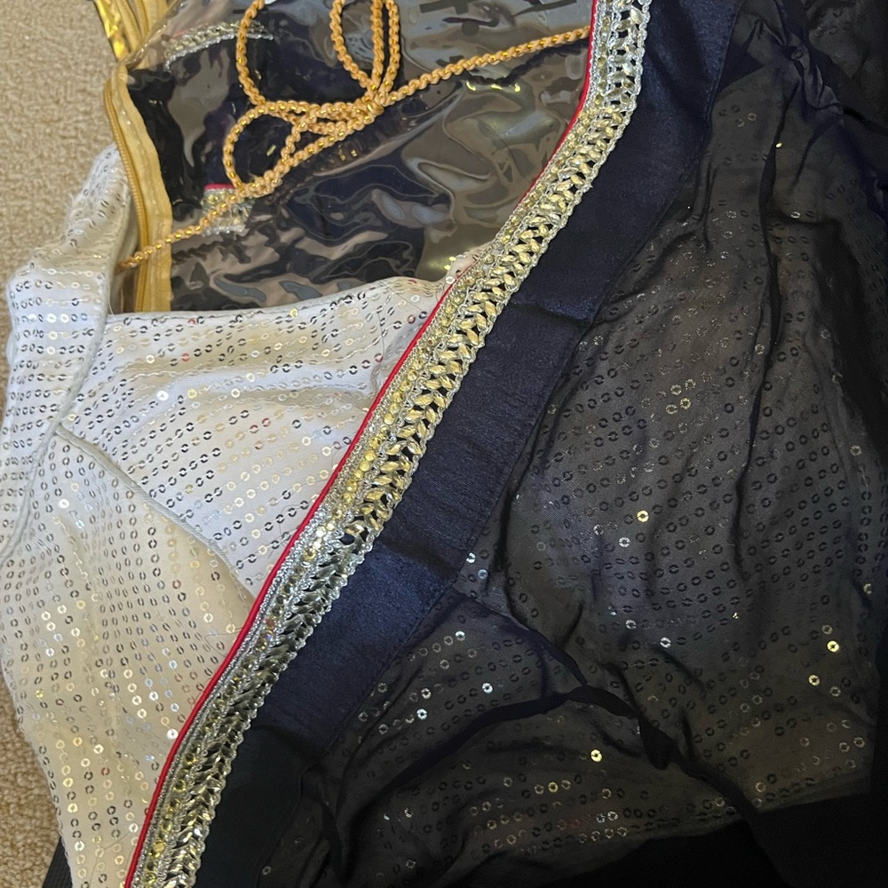 Elegant Navy Blue Saree with Silver blouse - Picture 2 of 4